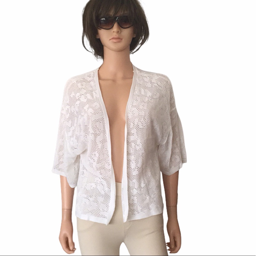 NWT Ruby Rd. White perforated open cardigan